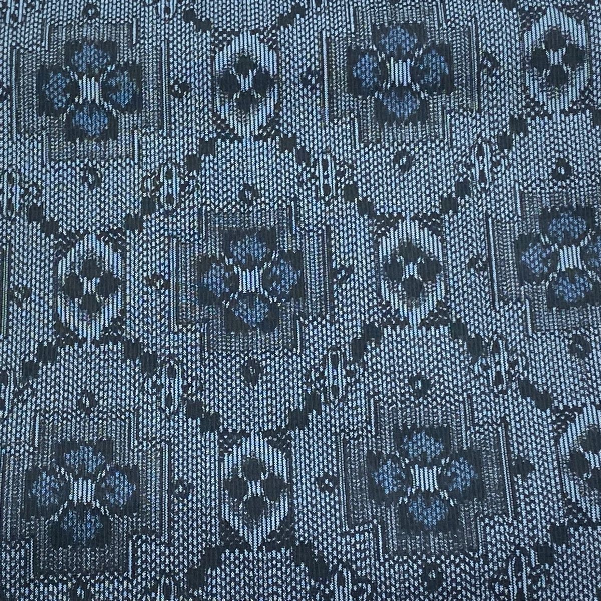 反物 秀品 紬 証紙 亀甲 花 青灰色 正絹
