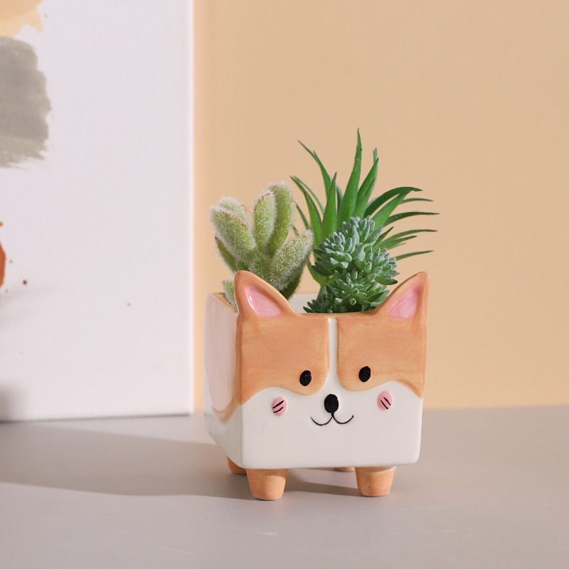 鉢植え 植木鉢 プランター プラントポット フラワーポット ガーデニング セラミック 屋内 屋外 インテリア 庭 玄関 イヌ いぬ 犬 ミニサイズ 多肉植物 サボテン ユニーク