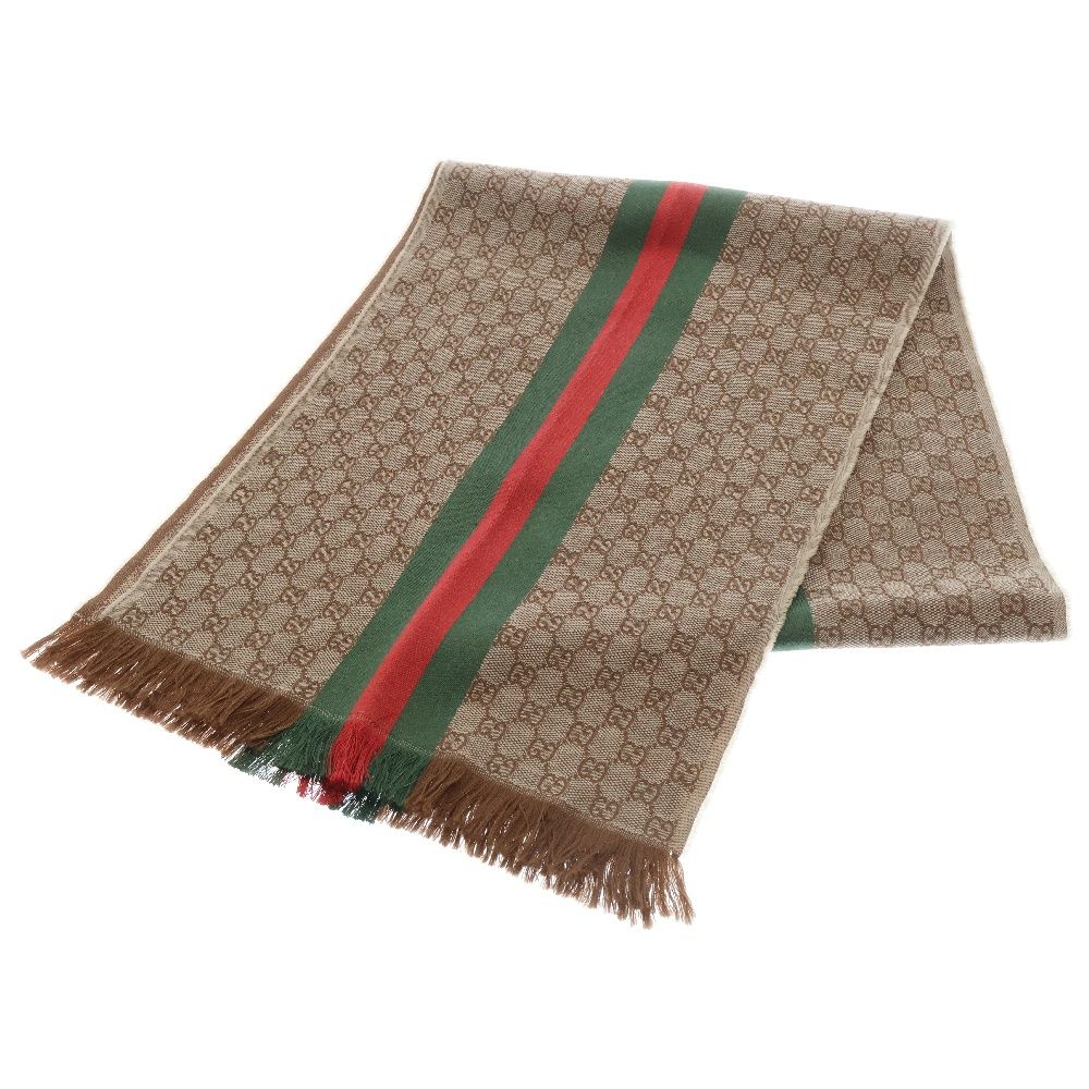 GUCCI (グッチ) シェリーライン GG総柄 シルク混 ウールマフラー