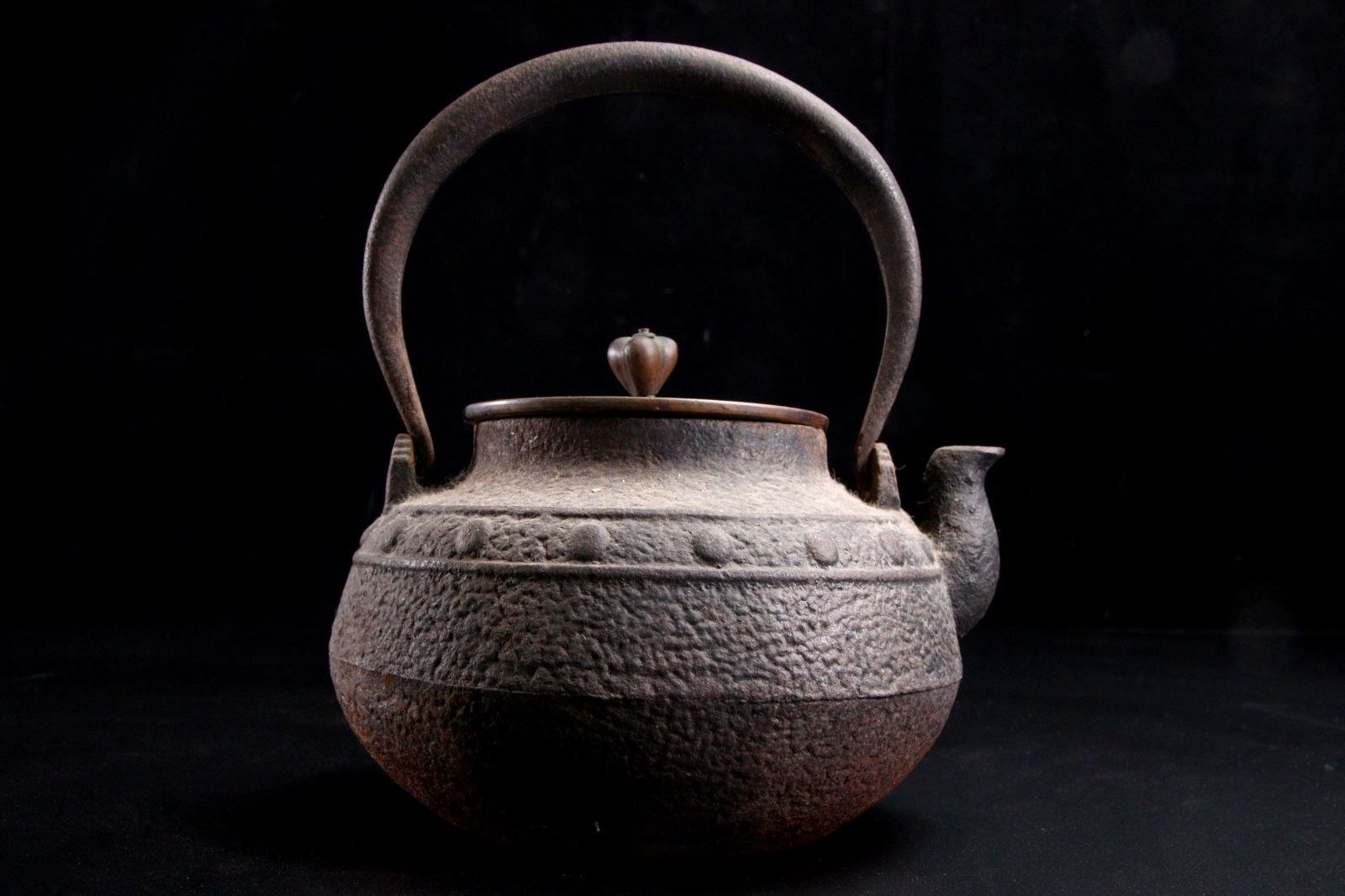 鉄瓶 龍文堂 煎茶道具 骨董 アンティーク 時代 龍文堂造 環状文鉄瓶 20cm 煎茶道具 唐物骨董 楾 R180.2