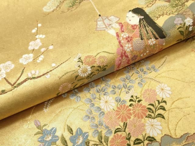 美品　川島織物　刺繍絵画 平和屋着物□極上 西陣 川島織物 六通柄 本袋帯 唐織 洋花文