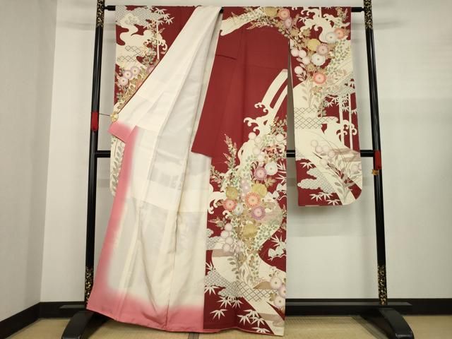 平和屋着物▽豪華振袖 草花文 金彩 金通し地 正絹 逸品 AAAY1223ck  