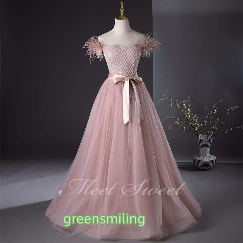 送料無料】カラードレス Aラインドレス ピンク オフショルダー リボン