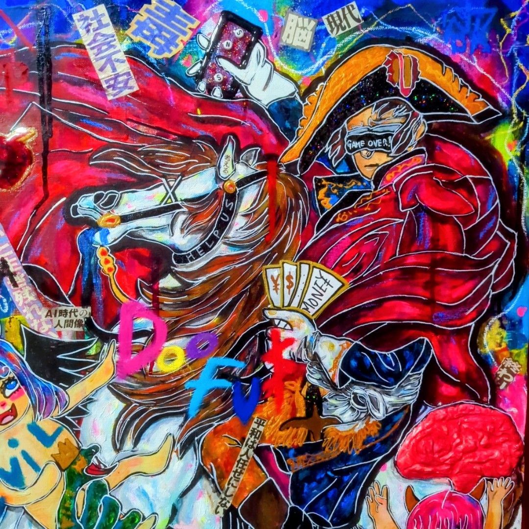 【一点物アートSALE】Doofu$-愚か者-【都市伝説陰謀論/イラスト】 F15号】Doofu$-愚か者-【闇（病み）ガール×都市伝説陰謀論シリーズ