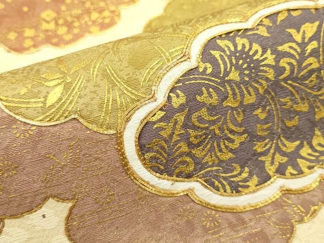 平和屋本店□極上 六通柄袋帯 駒刺繍 雲取り吉祥草花文 金彩 逸品