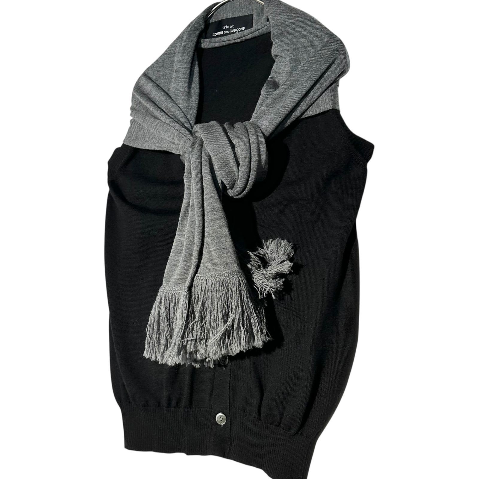 冒険 tricot COMME des GARCONS トリココムデギャルソン 11AW Scarf-Docked Layered Knit Vest マフラー ドッキング レイヤード ニット ベスト TH-N004 表記無 M程度 ブラック×グレー