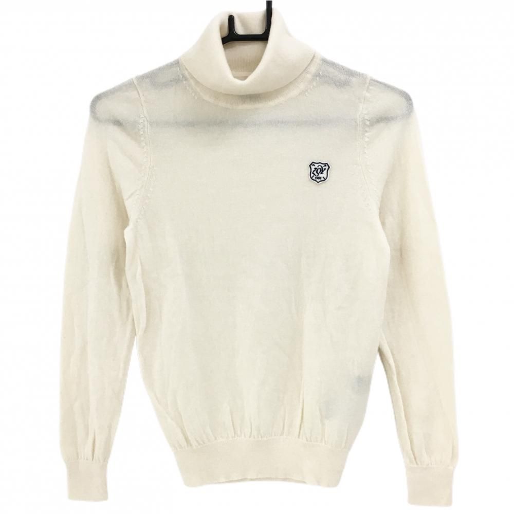 【美品】ゾーイ タートルネックセーター アイボリー ロゴワッペン 羊毛100％ ニット レディース 36(S) ゴルフウェア ZOY