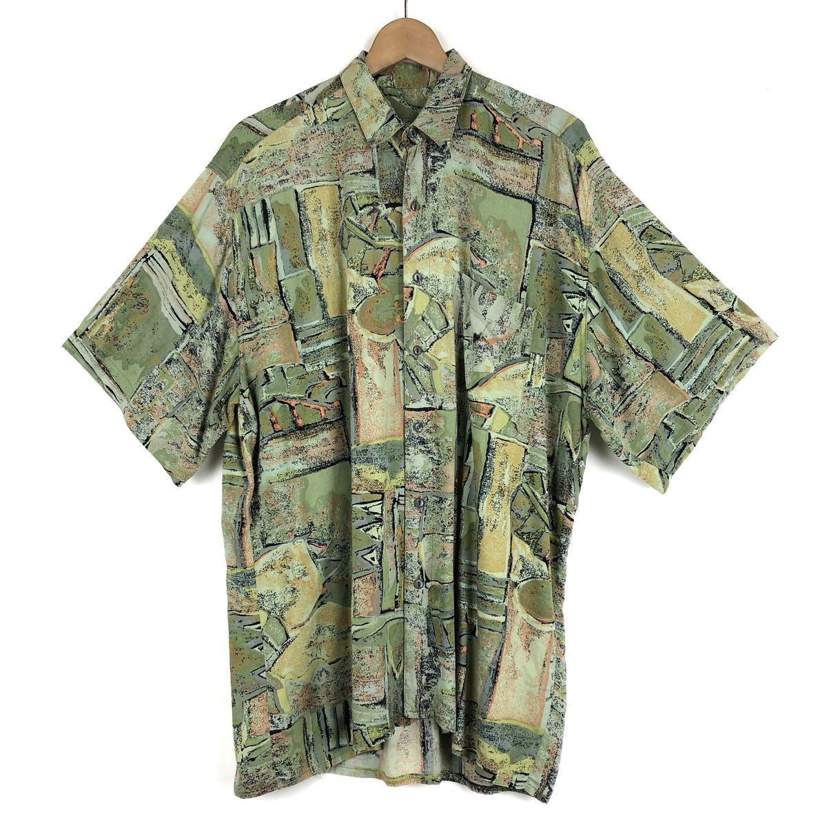 【古着】 シャツ 柄シャツ 絵画風 ヴィンテージ 半袖 グリーン系 メンズXL 【中古】 n046472