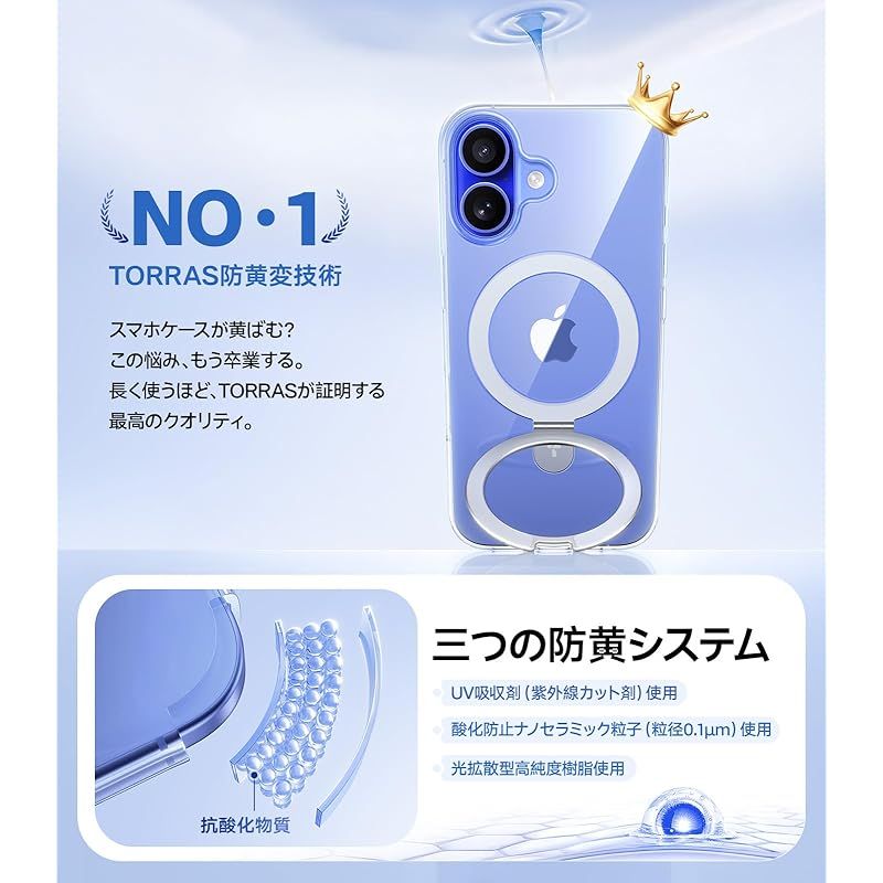 最軽量スタンドケース・MagSafe対応】TORRAS iPhone 16 用 ケース 米軍