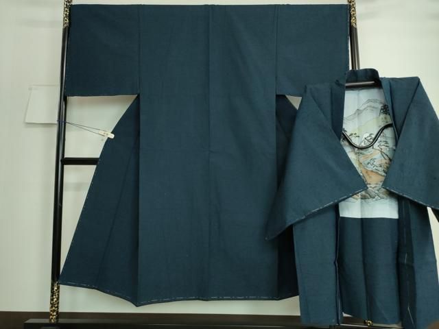 平和屋着物■極上　男性　紬　アンサンブル　長羽織・髭紬　濃藍色　逸品　未使用　DZAA7108kh5 平和屋着物□極上 男性 紬 アンサンブル 長羽織・髭紬 濃藍色 逸品 未