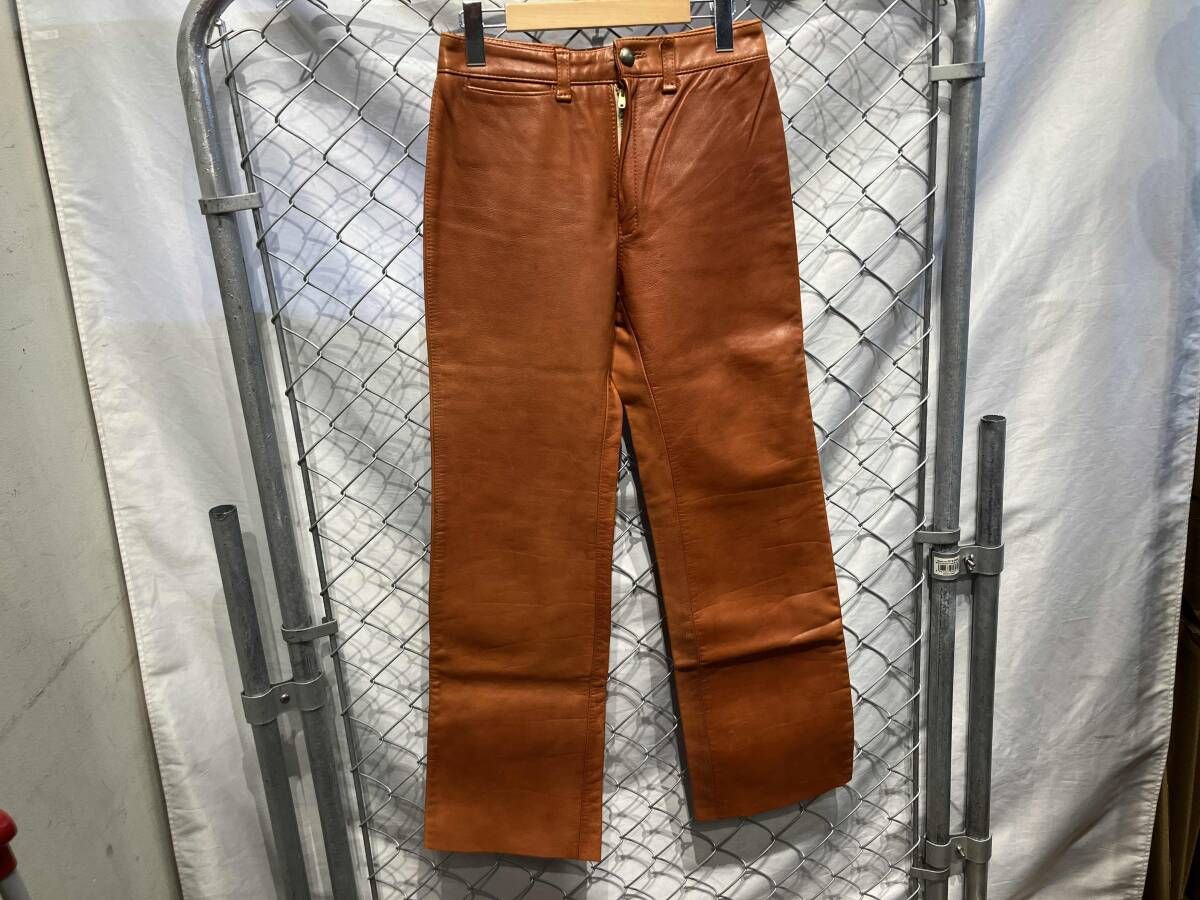 60-70s レザーパンツ Char•designs ロングパンツ オレンジブラウン