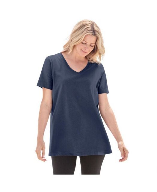 送料無料 ウーマン ウィズイン レディース シャツ トップス Plus Size Perfect Short-Sleeve V-Neck Tee Navy