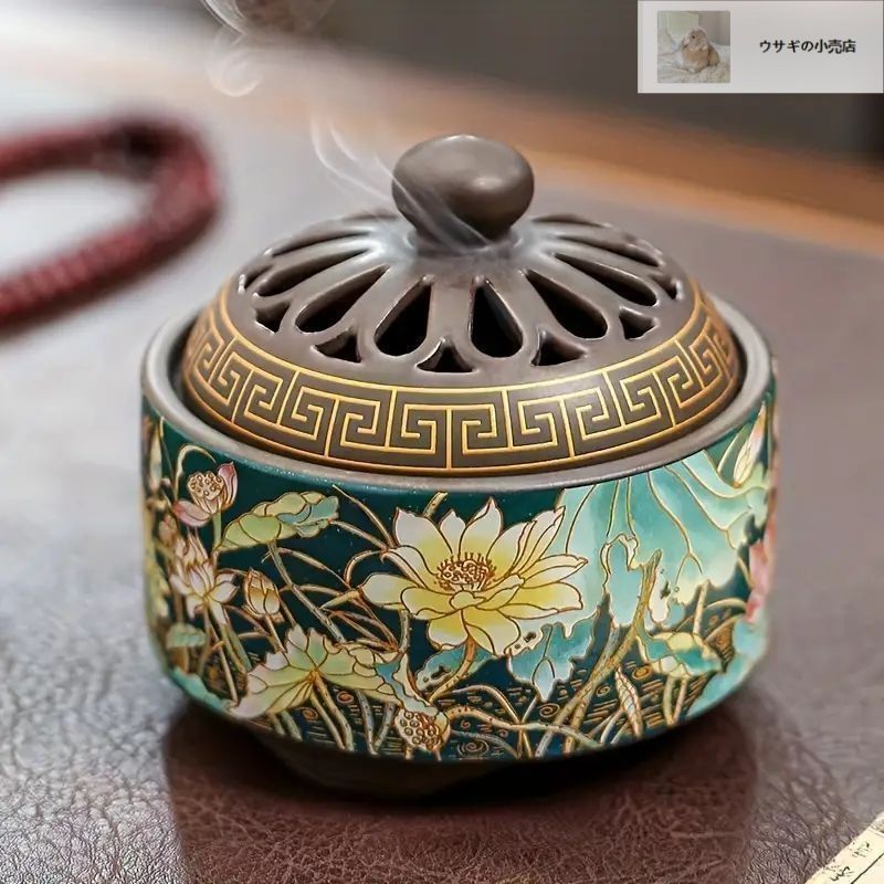 大型エナメル工芸陶器香炉 1個 8.38x10.16 cm 絶妙な室内装飾