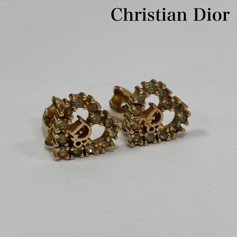 Christian Dior クリスチャンディオール アクセサリー ピアス ハート ライン ストーン ロゴ イヤリング ゴールド