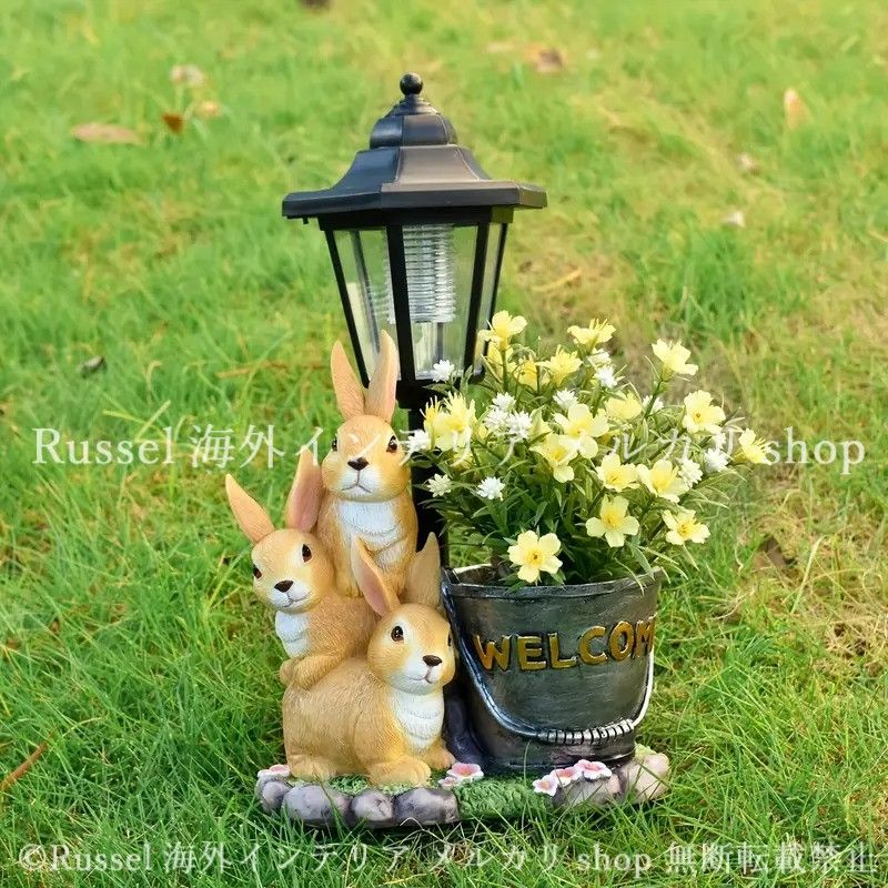 ガーデンライト ウサギ ソーラー うさぎ ウェルカムサイン プランター 庭 兎 ラビット 置物 ガーデンオーナメント ガーデニング 雑貨 ガーデン雑貨 ガーデンインテリア ガーデン インテリア 庭の装飾 お洒落 おしゃれ 4-7