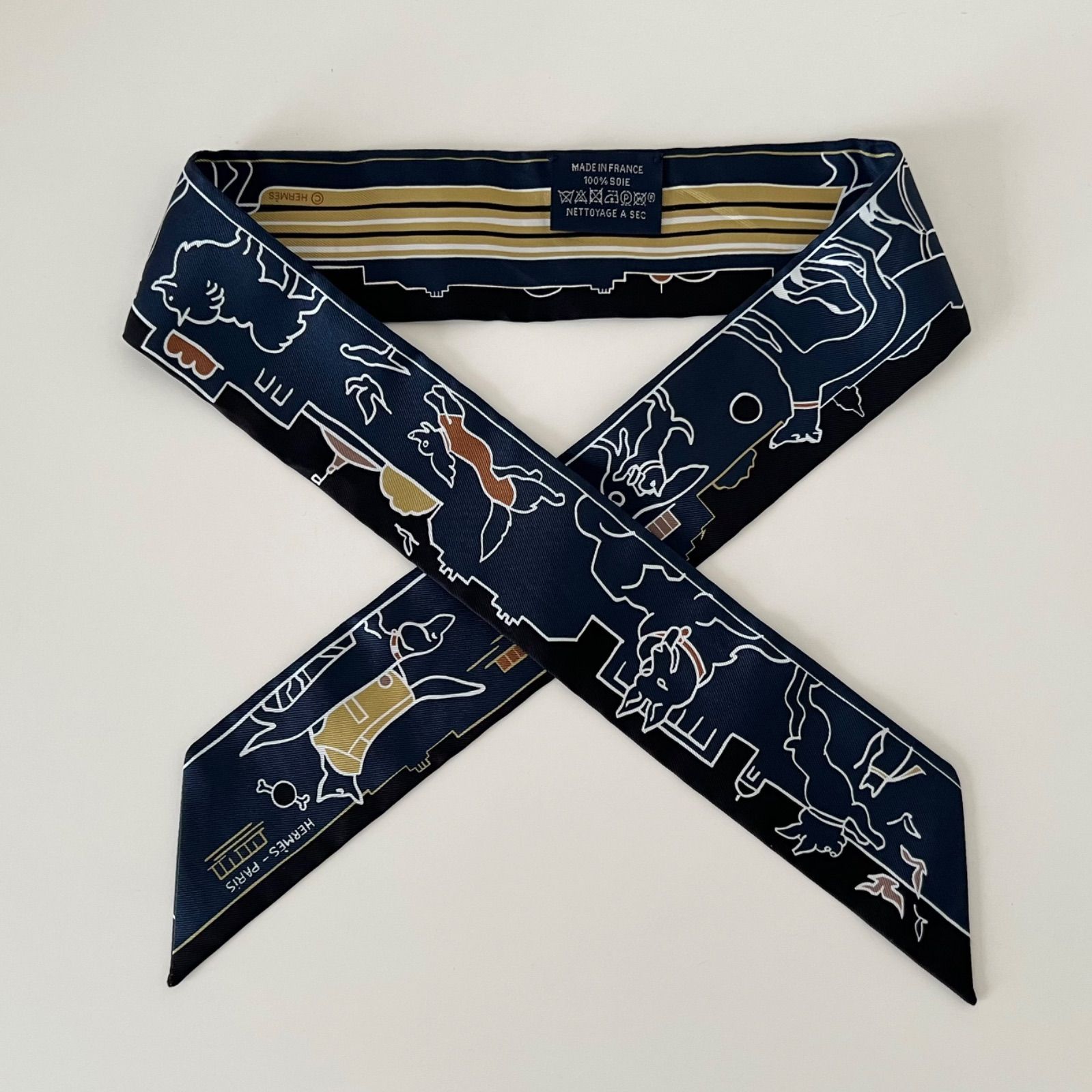 HERMES ツイリー 2024SS パリジャンの犬 ネイビー