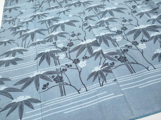 平和屋本店■極上　人間国宝 小宮康孝　訪問着　江戸小紋　雪持ち笹　鳥　鮫小紋柄　三越扱い　港鼠色地　逸品　CYAA3004s5 平和屋本店□極上 人間国宝 小宮康孝 訪問着 江戸小紋 雪持ち笹 鳥 鮫