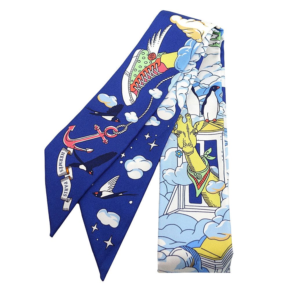 栄】エルメス ツイリー スカーフ SUR MON NUAGE 私の雲 マリンクレール