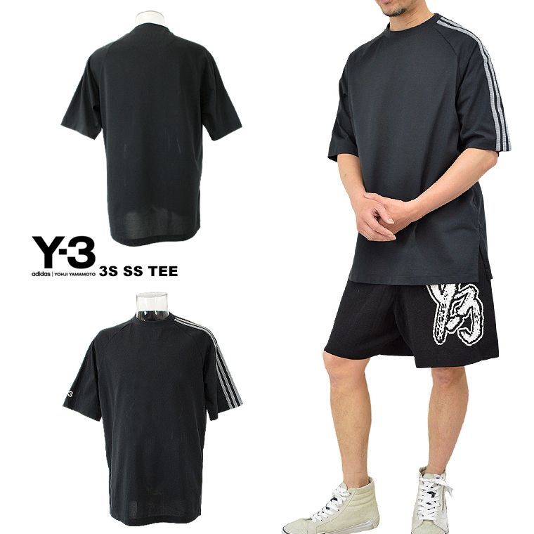 新作 Y-3 ワイスリー スリーストライプ半袖Tシャツ 3S SS TEE スリーストライプショートスリーブTシャツ ヨージ・ヤマモト アディダス 半袖 半TEE カットソー クルーネック 3STRIPE ラグランスリーブ ユニセックス 男女兼用