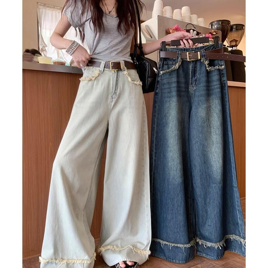ハイウエスト デニムワイドパンツ 韓国風679 デニムパンツ