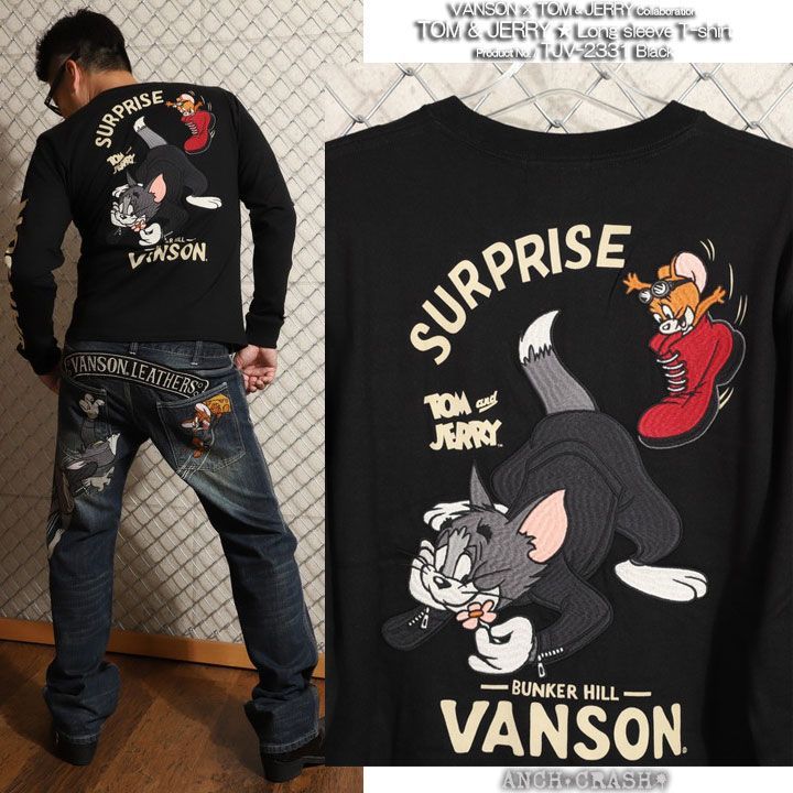 VANSON トムとジェリー コラボ ロンT TJV-2331 ブラック