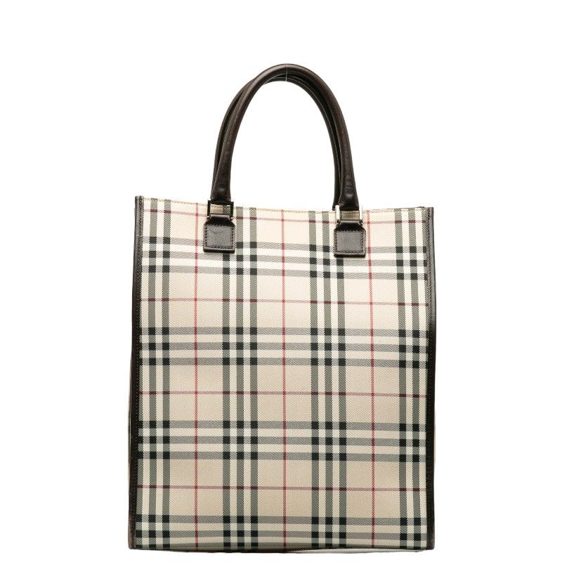 バーバリー ノバチェック ハンドバッグ トートバッグ ベージュ ブラウン キャンバス レザー レディース BURBERRY【1-0127774】 -  メルカリ