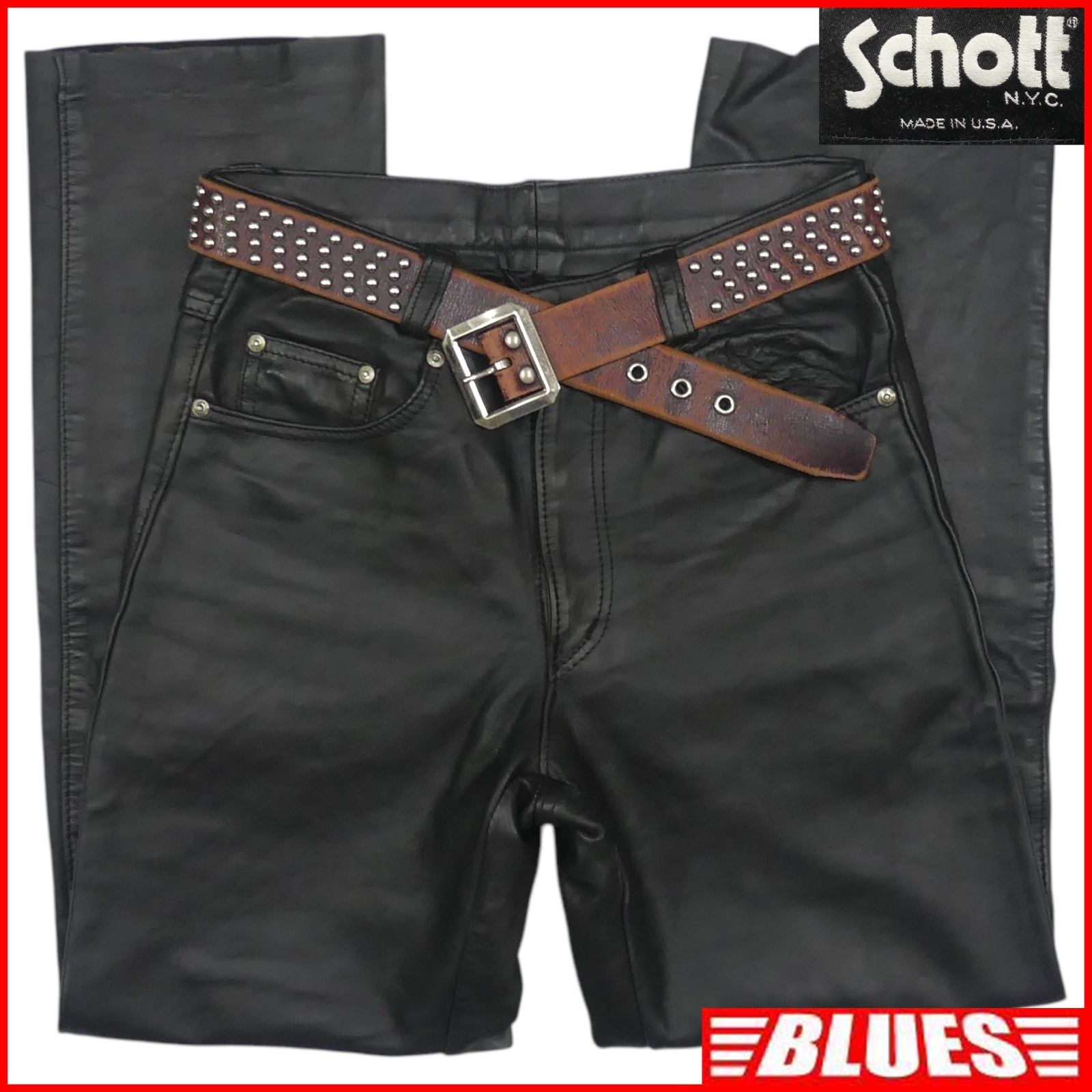 アメリカ製 Schott ショット レザーパンツ W30 本革 USA メンズ