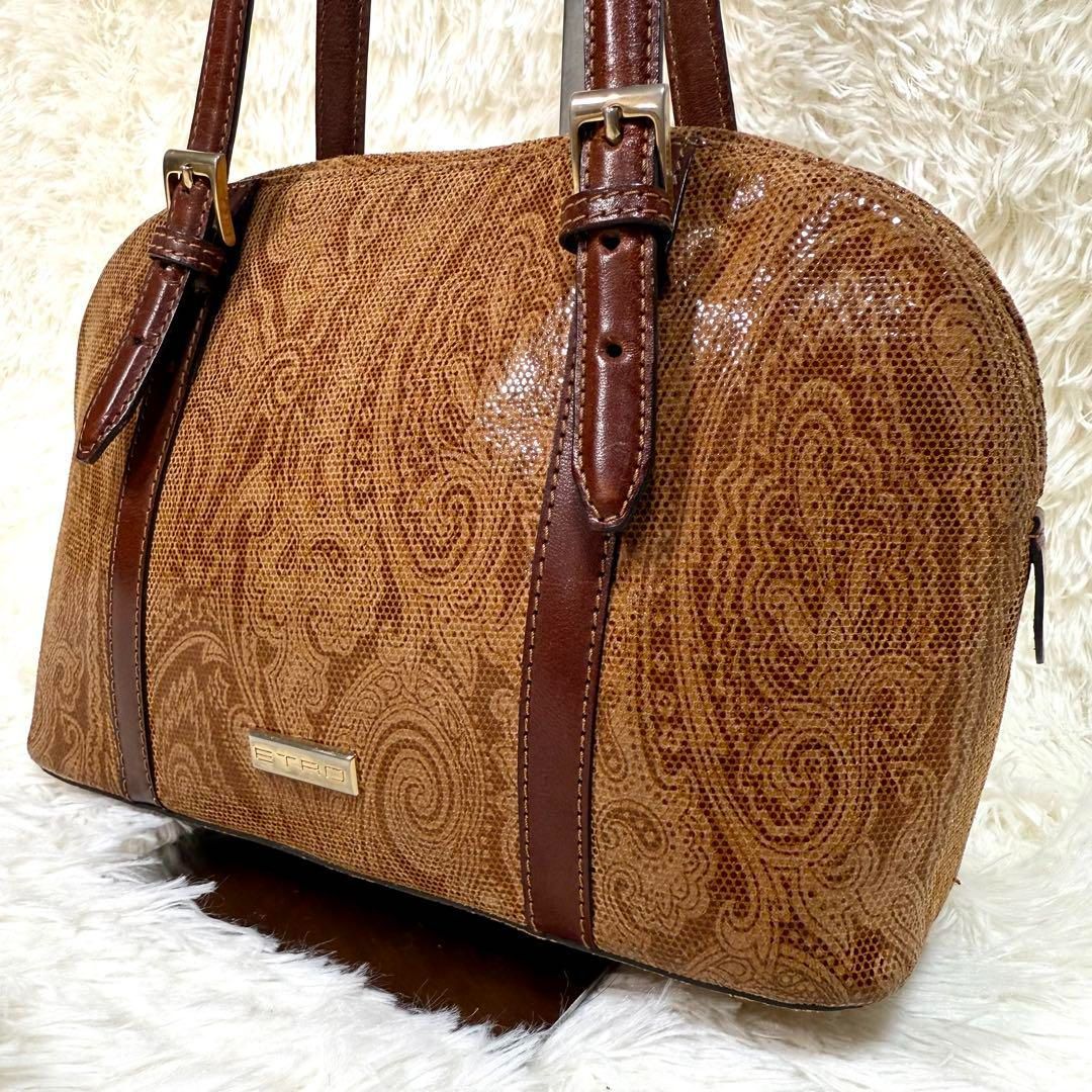 ETRO エトロ ペイズリー柄ロゴレザーハンドバッグ ミニトート