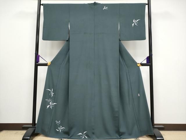 平和屋着物 上 本加賀友禅作家 鬼島武司 訪問着 舞花文 錆鉄御納戸色地 CYAA3026s5