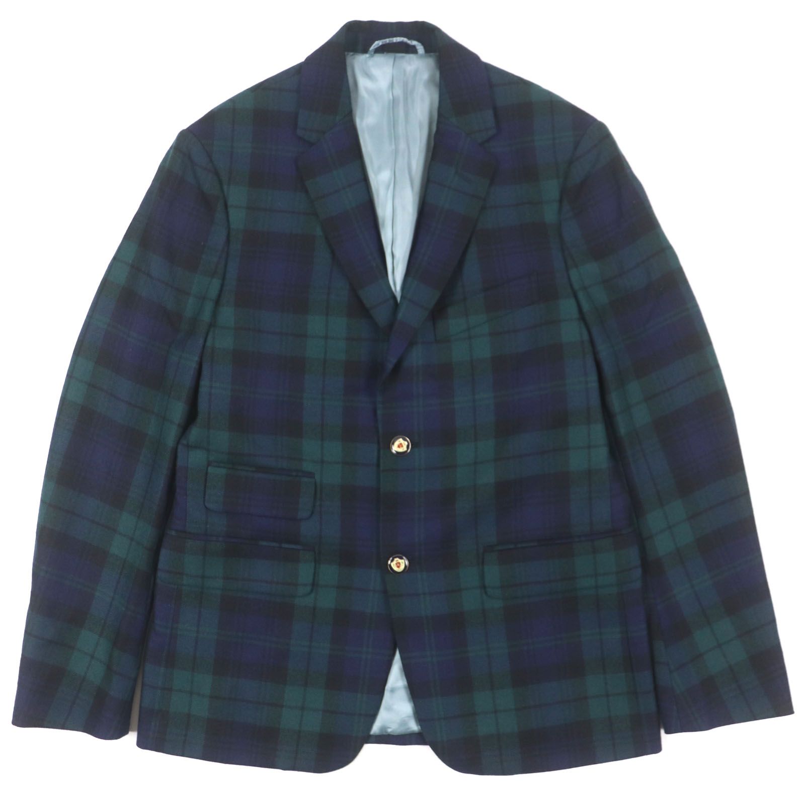 GUCCI グッチ 421766 ウール エンブレムボタン チェック柄 シングルジャケット テーラードジャケット グリーン ネイビー 48 イタリア製 メンズ