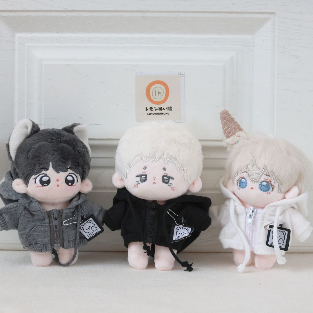 10cm 着せ替え ぬい服 小さい くま柄 パーカー トップス グレー