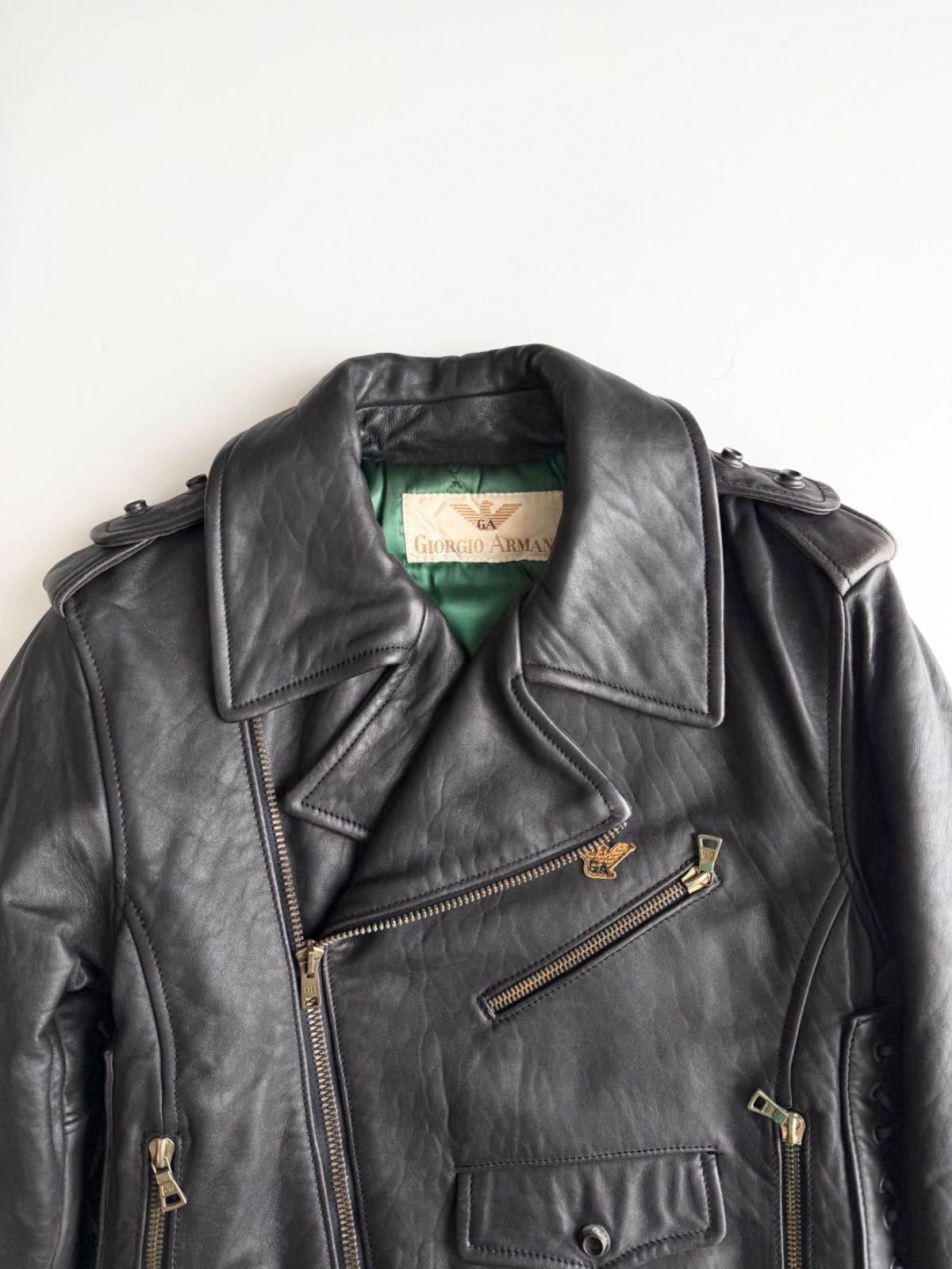 1982. GIORGIO ARMANI LEATHER JACKET ジョルジオアルマーニ 1980s アーカイブ archive レザー ライダースジャケット アルマーニ 80s レディース