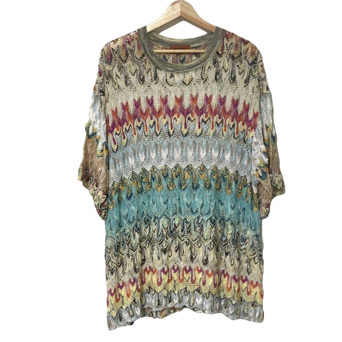 MISSONI ミッソーニ チュニック サイズ44 L レディース - ベージュ×オレンジ×マルチ クルーネック|七分袖|ニット