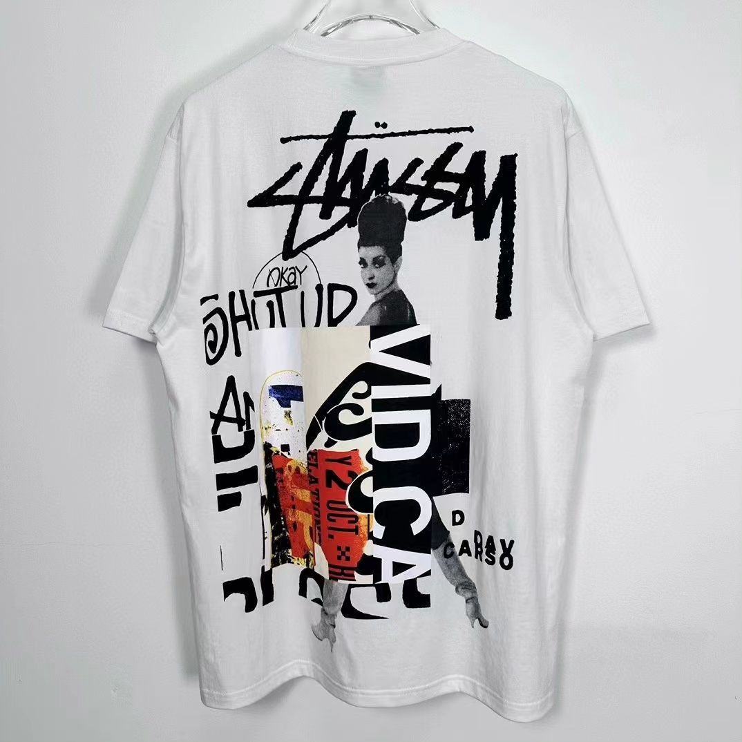 【新品】STUSSY連名DAVIDスケートボードプリント女の人の図案Tシャツです