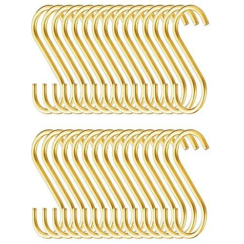 2.ゴールド Evanda s字フック ゴールド 30個入り 吊り下げ用 エス字フック ステンレス鋼 チタンメッキ 錆びない ダクトレール 高耐久 止め金具 汎用 キッチン 浴室 お風呂 ドアハンガー 鴨居