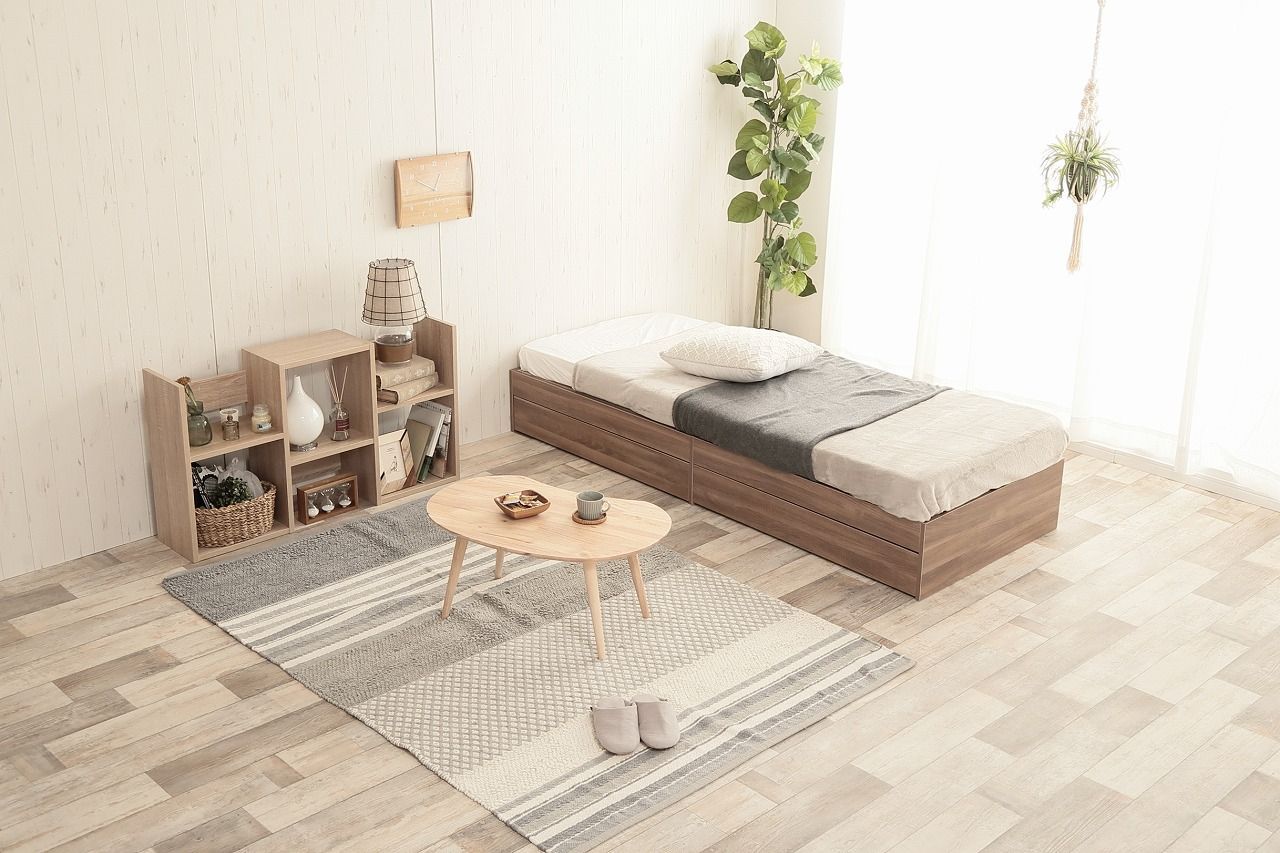 セミシングル】ヘッドレス収納付きベッド 【フレームのみ】