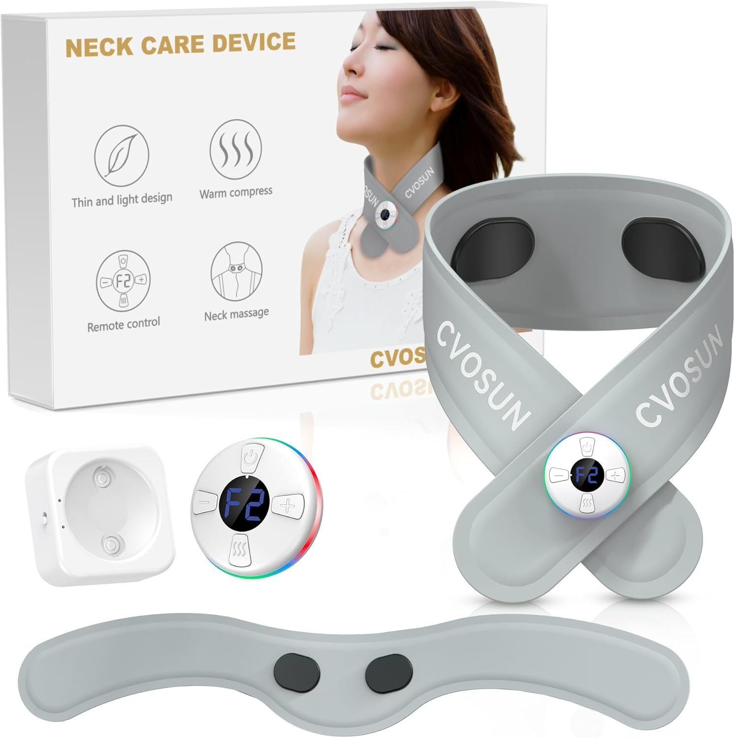 ネックケア 首 CVOSUN 2024【新設計】 リモコン付き 静音 軽量 USB充電