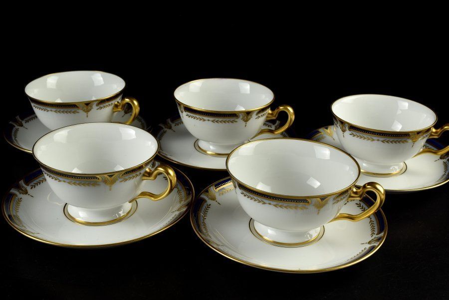 蔵A2101c 大倉陶園 瑠璃 金彩 カップ＆ソーサー ５客 クラッチ