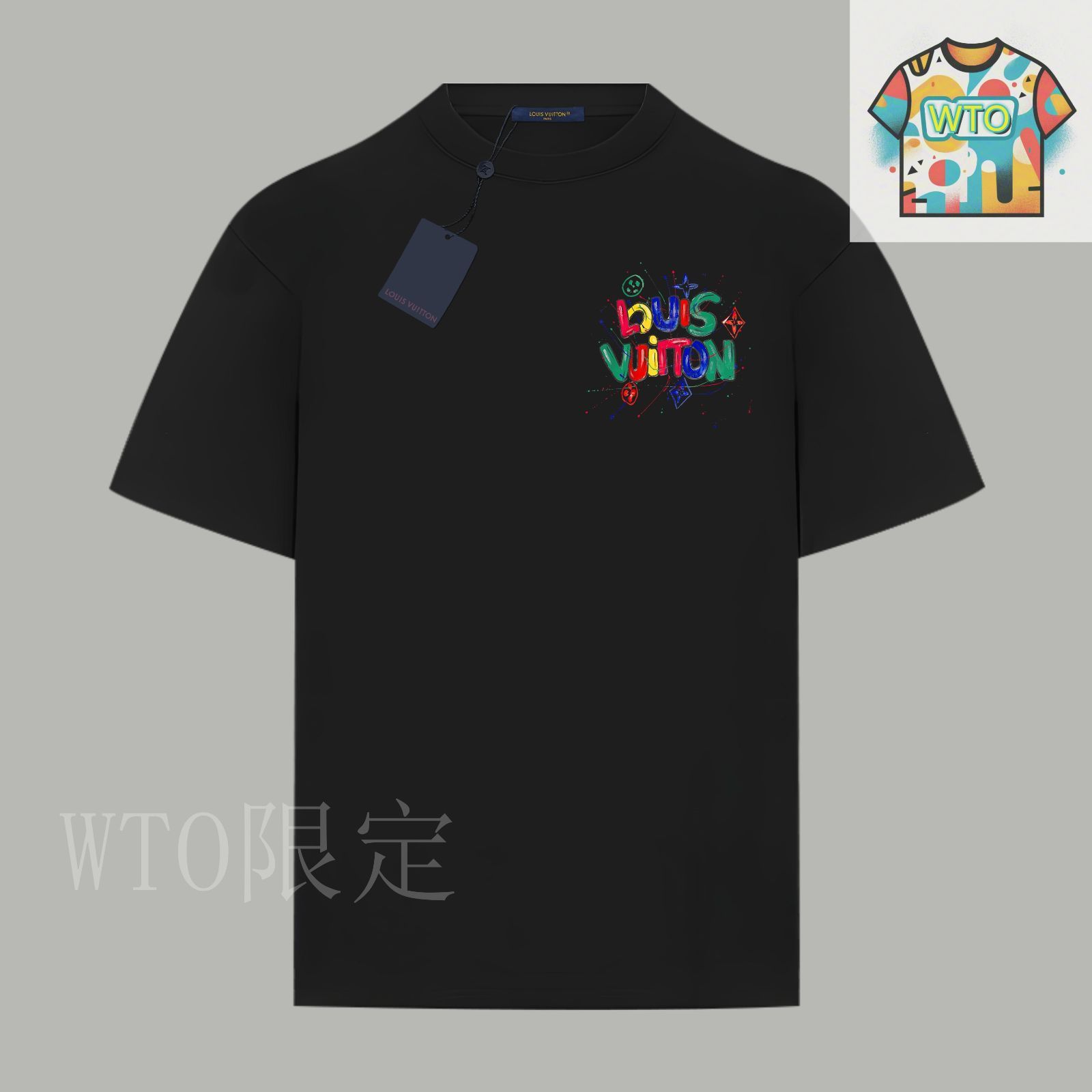 【虹色ロゴ＊】カジュアルで爽やか☆ LouisVuitton Tシャツ 今日WTO】LOUIS VUITTON グラフィック虹色ロゴ T シャツ-HJ86