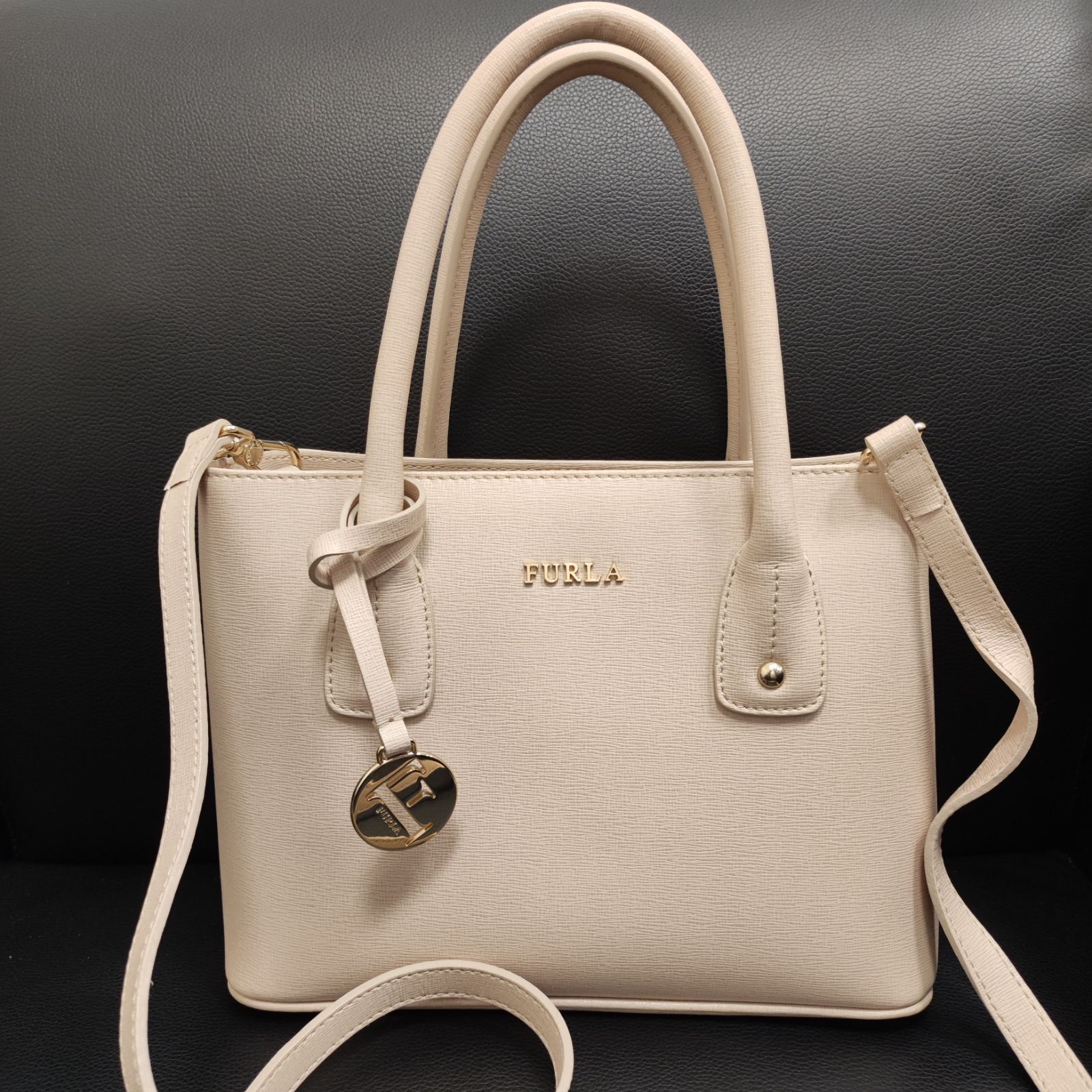 美品] FURLA リンダ 2way ショルダーバッグ ベージュ系色 ハンドバッグ 