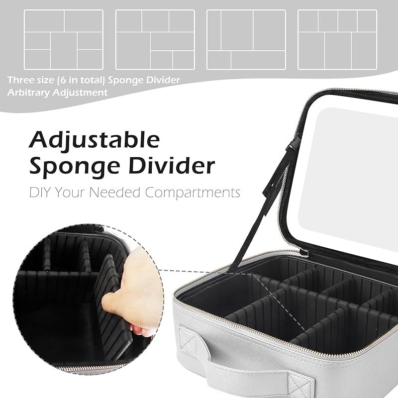 MOMIRA 鏡付きメイクボックス 化粧品収納ボックス コスメボックス 化粧ケース 調節可能な仕切り付き 3色調節可能なLEDライト メイクブラシケース付き 手持ち 大容量 自立式 プロ用 持ち運び 