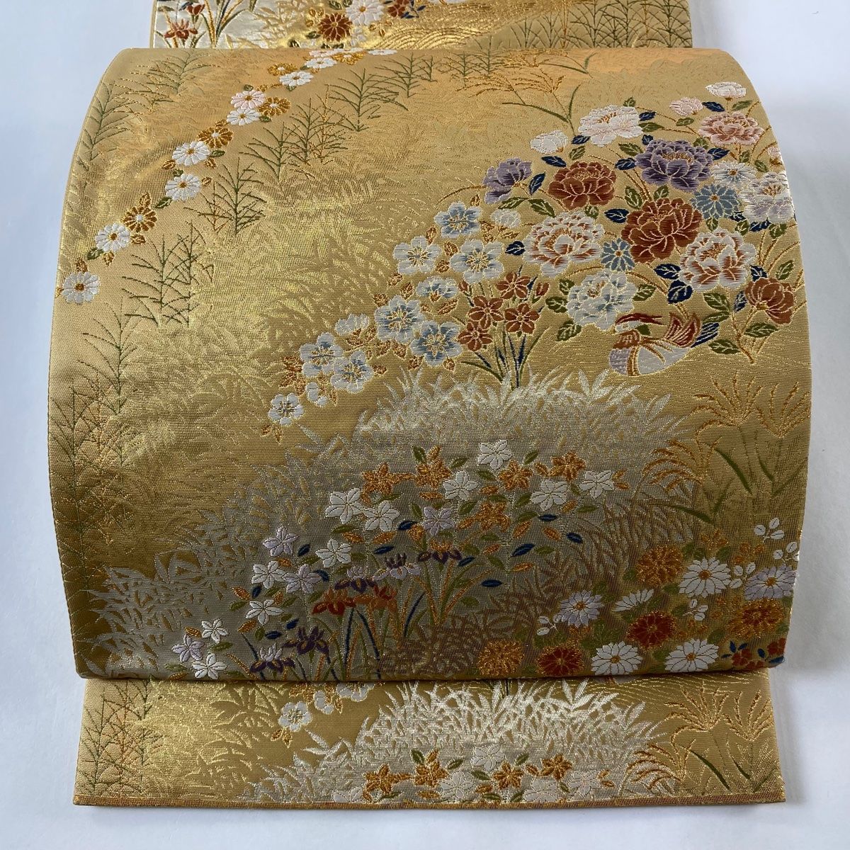 袋帯 秀品 花鳥 葉柄 金糸 箔 金色 六通 正絹 【中古】 - メルカリ