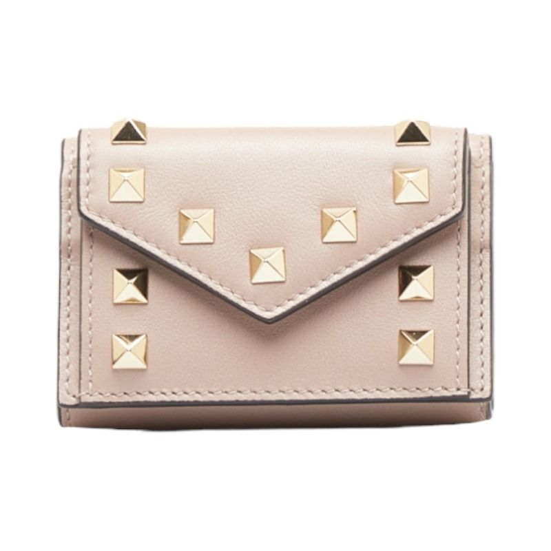 美品 ヴァレンティノ ROCKSTUD MINI TRIFOLD WALLET 三つ折り財布 コンパクトウォレット レザー レディース VALENTINO 【1-0116638】 ヴァレンティノ ROCKSTUD MINI TRIFOLD WALLET 三つ折り財布