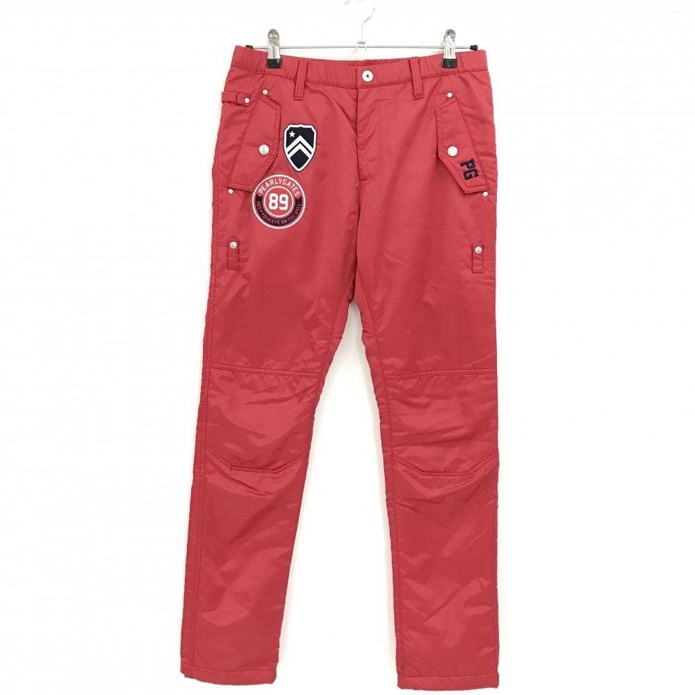 パーリーゲイツ 中綿パンツ レッド×ネイビー ロゴワッペン ウエストゴム レディース 1 M ゴルフウェア PEARLY GATES