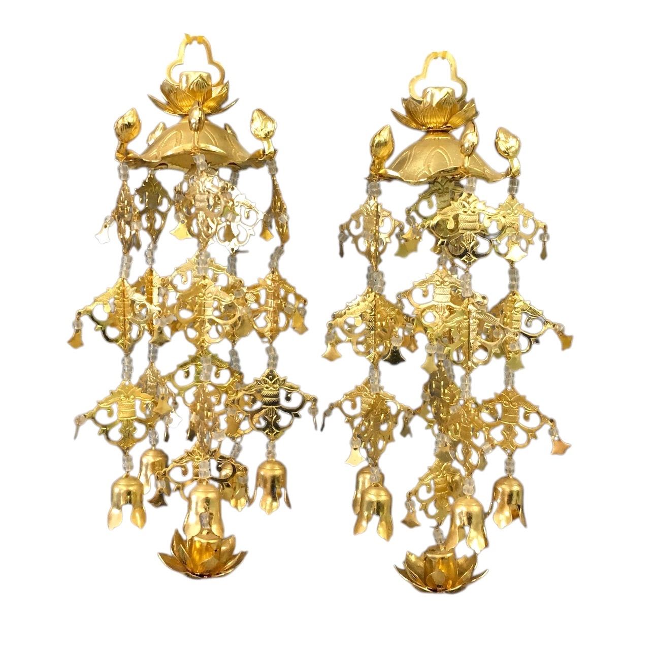 瓔珞 1対 約21cm 高品質 金メッキ 白玉 仏壇 仏具