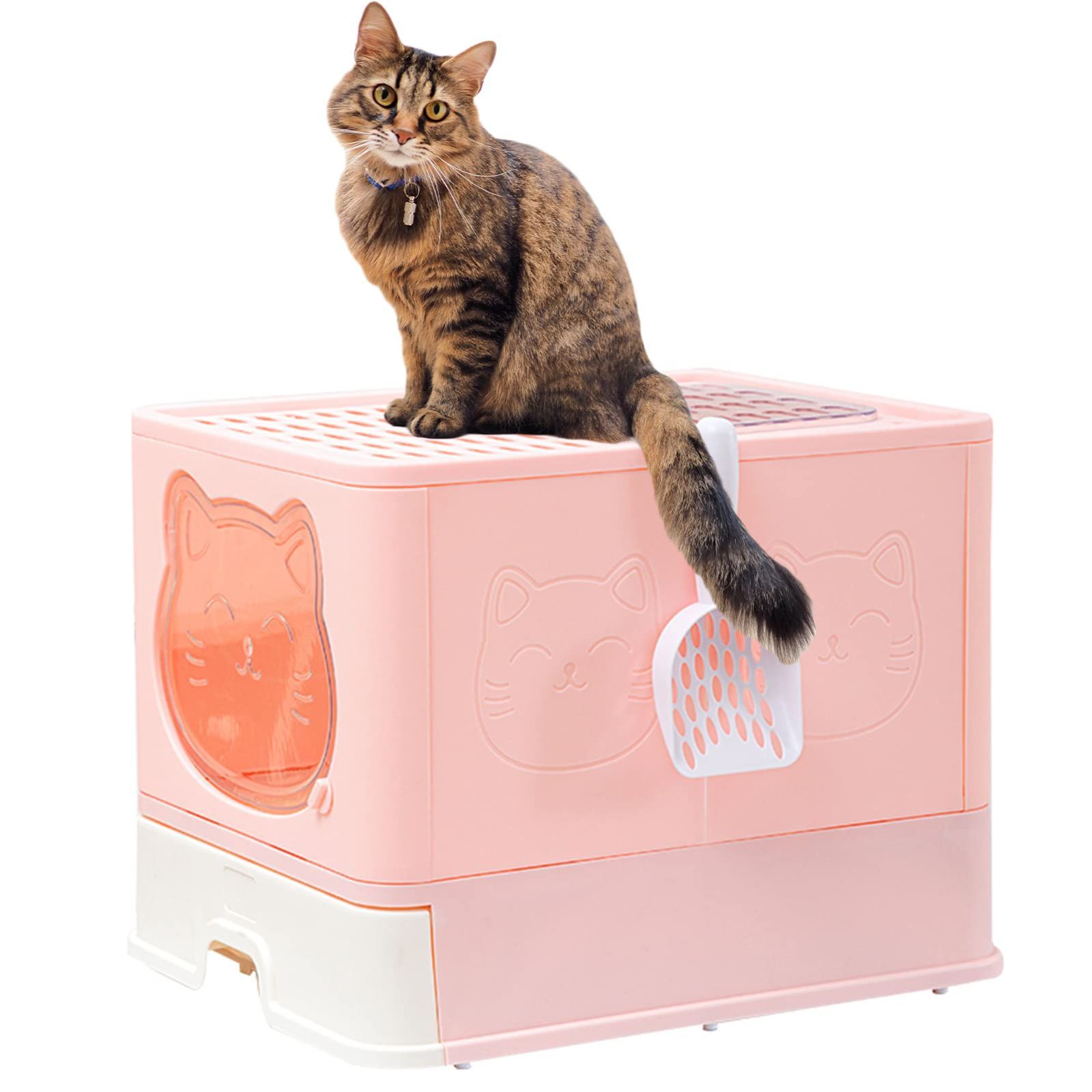 新着商品 LOVE TIME FOREVER 猫トイレ 大型 大きめ 2way出入り方法 脱臭シート付 猫砂 飛び散り防止 臭い防止 フルカバー 折りたたみ スコップ付き 上から 引き出し式猫 トイレ ピンク