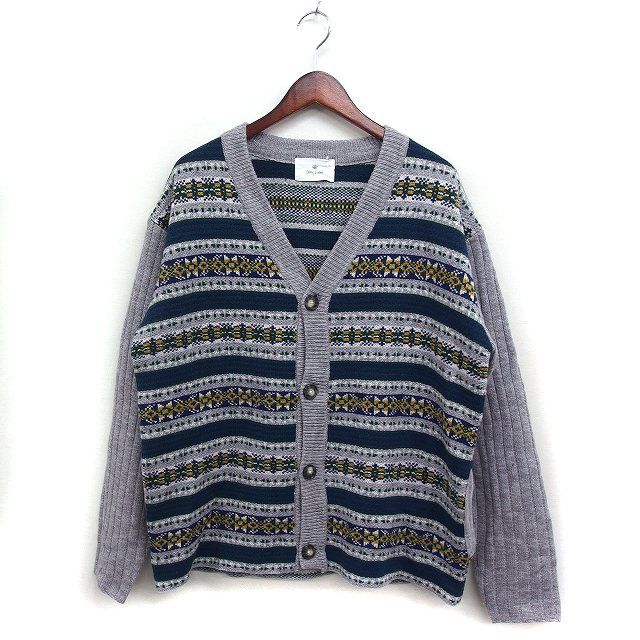 アーバンリサーチ サニーレーベル URBAN RESEARCH Sonny Label ニット カーディガン Vネック ノルディック柄 ウール混 L グレー 灰 /FT24