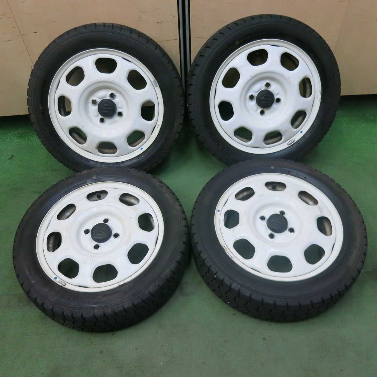 バリ溝 9分 スズキ ハスラー 純正 スチール 165 60R15 スタッドレス グッドイヤー アイスナビ7 15インチ PCD100 4H 5100401SKス