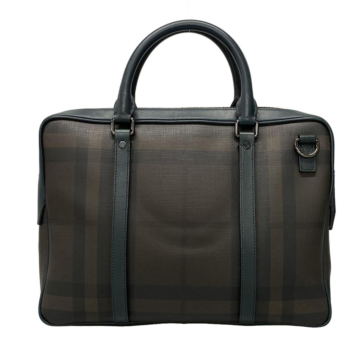 BURBERRY|Burberry バーバリー ビジネスバッグ ダークブラウン×ダークグリーン×黒 チェック柄|本体ロックなし レザー