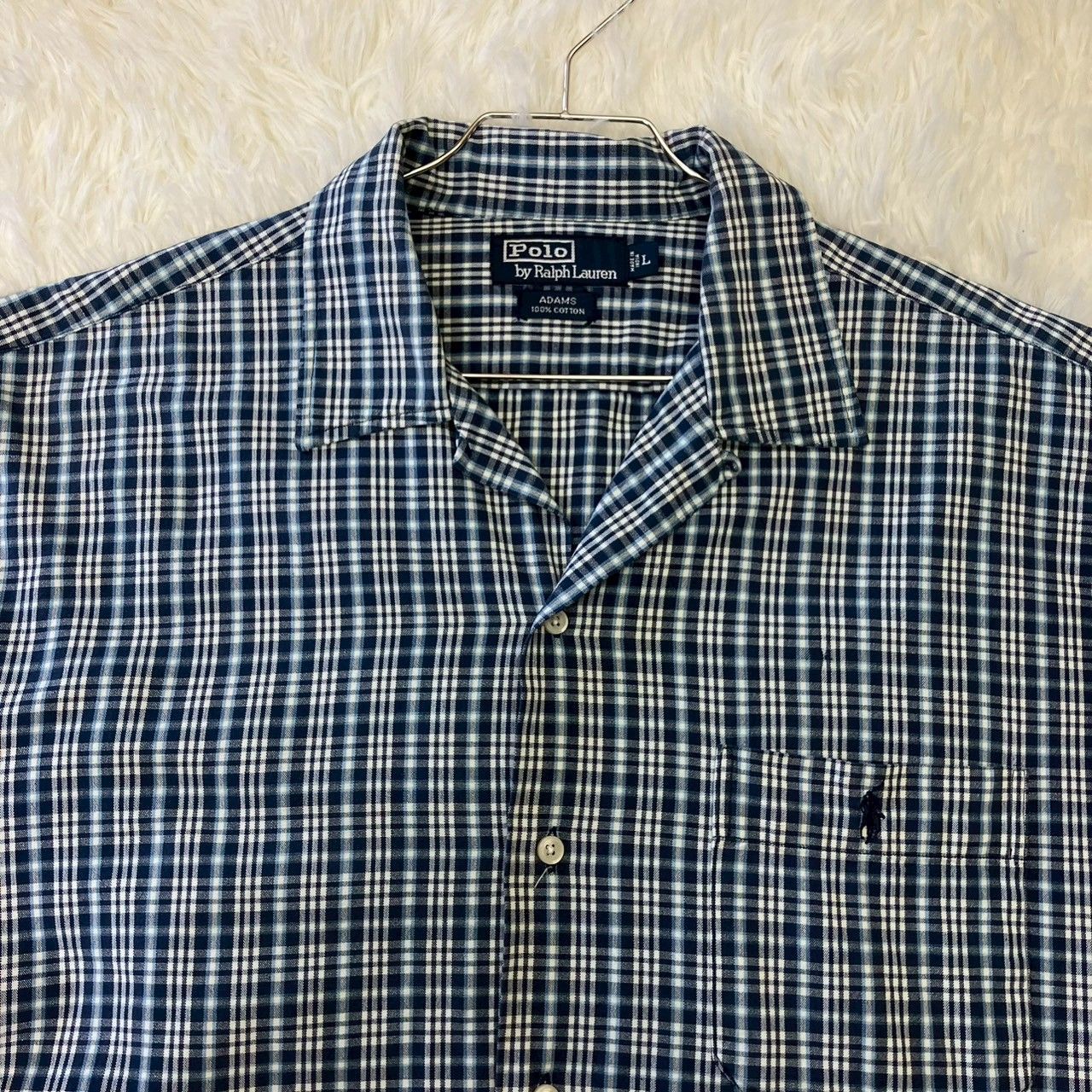 ポロバイラルフローレン ADAMS 開襟シャツ ブルーチェック サイズL ポロバイラルフローレン ADAMS 開襟シャツ ブルーチェック